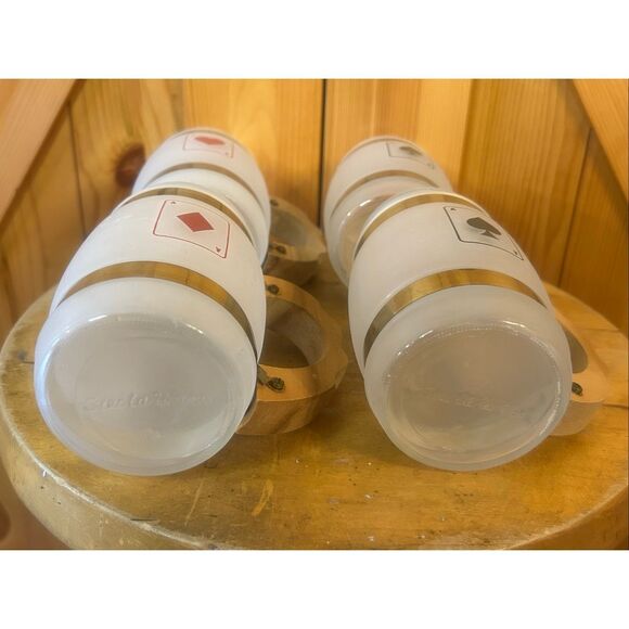 Vintage Siesta Ware Frosted Glass Mugs Wood Metal Handle Set of 4 Aces Cards (59 - Picture 6 of 8